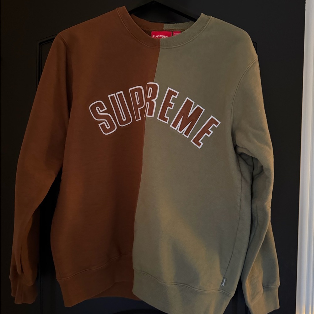 Supreme Brown and Olive Split Crewneck Sweatshirt